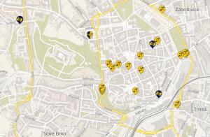 Na obrázku je mapa centra města Brna.