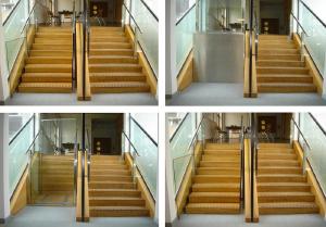 Na obrázku jsou čtyři varianty stejného schodiště, z nich dvě mají bezbariérovou úpravu pro osoby s pohybovým znevýhodněním.